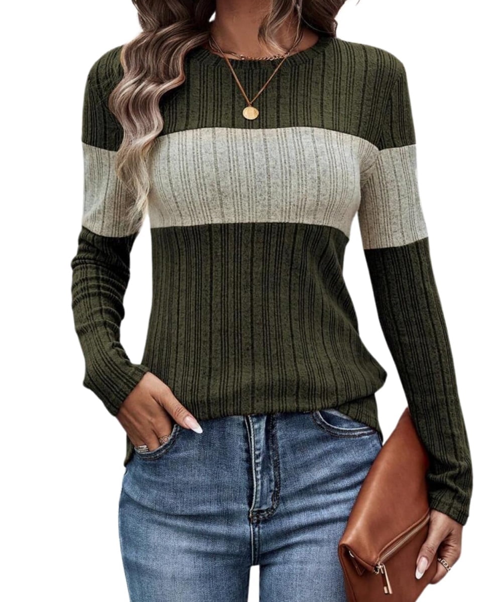 New Knitted Striped Long Sleeved Sweater Versatile Pullover Tops Womens Clothing main image 0