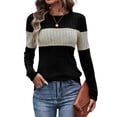 thumbnail image 1 of NJWS Women Striped Color Block Knit Sweater Long Sleeve Crew Neck Slim Fit Pullover Top Lightweight Casual Wear for Fall Winter, 1 of 6