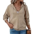 thumbnail image 1 of NJWS Womens Zip Up Hoodie Oversized Sweatshirt Drawstring Waffle Hooded Jackets Casual Daily Outfits With Pockets, 1 of 6