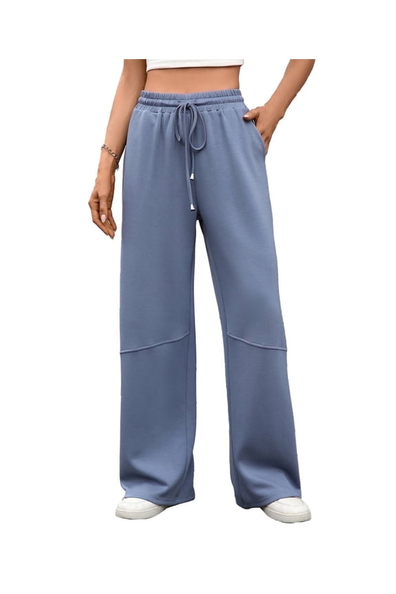 Womens High Waisted Drawstring Sweatpants Wide Leg Baggy Lounge Jogger Pants with Pockets