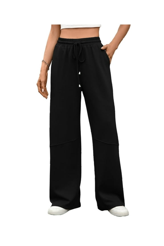 Womens High Waisted drawstring Sweatpants Wide Leg Baggy Lounge Jogger Pants With Pockets