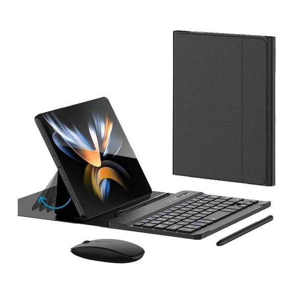 NJWY 4-in-1 Foldable Keyboard Case Set, Magnetic Detachable Bluetooth Keyboard, Wireless Mouse, Capacitive Pen, Vegan Leather Shockproof Cover, for Samsung, Huawei, Xiaomi, OPPO Foldable Phones
