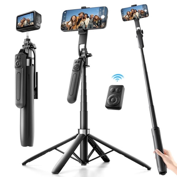 NJWY 71" Extendable Tripod, Selfie Stick with Remote, Portable Travel 360 Rotation Phone Stand for Live Stream, Photo & Vlog Video Recording