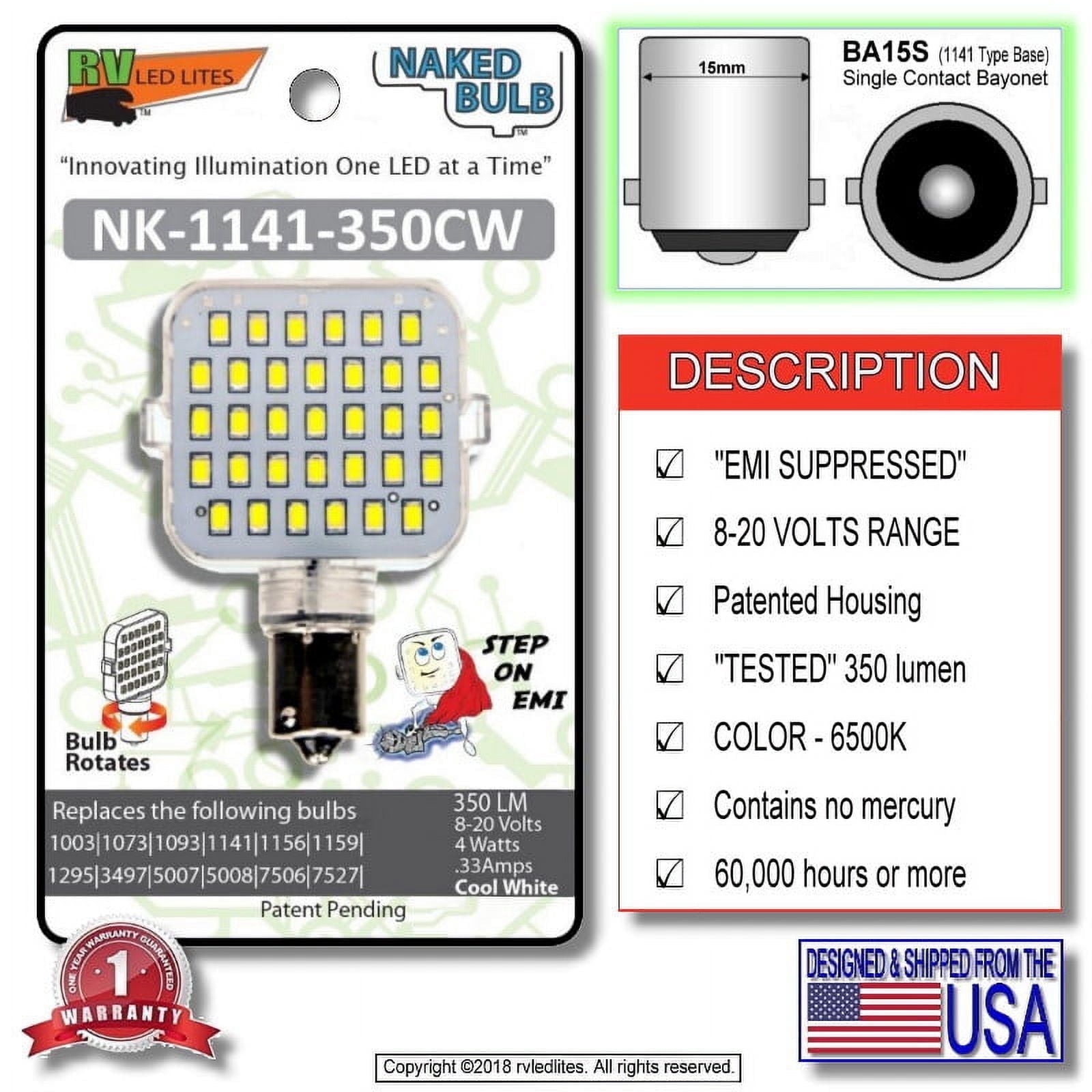 NK-1141-350CW, (NAKED BULB) LED Replacement EMI Suppressed Vented Bulb ...