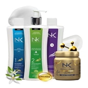 NK 4-Step Keratin Hair Treatment Set   Formaldehyde-Free Vegan Straightening System with Collagen, Keratin, Silk Protein & Niacinamide   Includes Shampoo & Repair Mask   All Hair Types 15oz