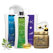 NK 4-Step Keratin Hair Treatment Set   Formaldehyde-Free Vegan Straightening System with Collagen, Keratin, Silk Protein & Niacinamide   Includes Shampoo & Repair Mask   All Hair Types 32oz