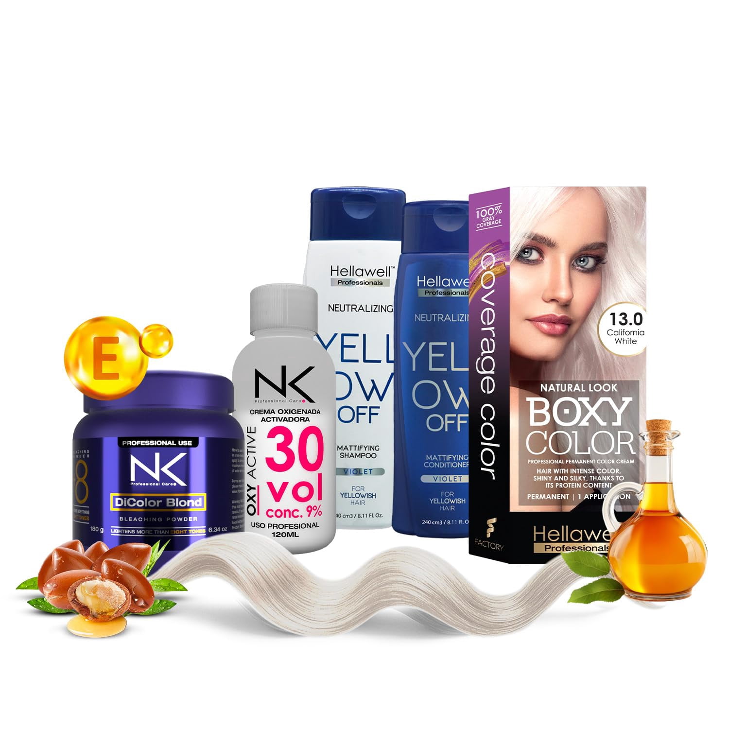 Shampoo Developer NK & Hellawell Professional Blonde & Color Care Kit | Bleaching Powder ...