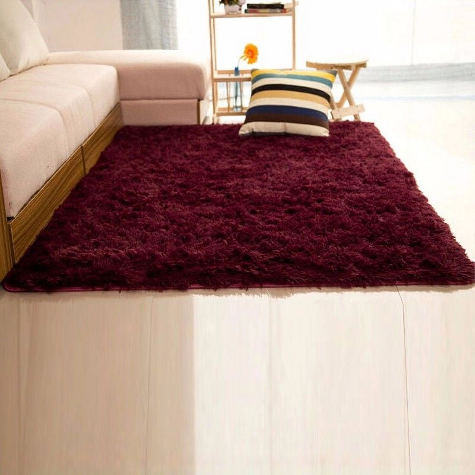 NK Home Rugs 16x24'' Rectangle Oblong Shape Bedroom Fluffy Rugs Anti-Skid Shaggy Area Home Decration Office Sitting Drawing Room Gateway Door Carpet Play Mat Red , Small Rug - image 1 of 3
