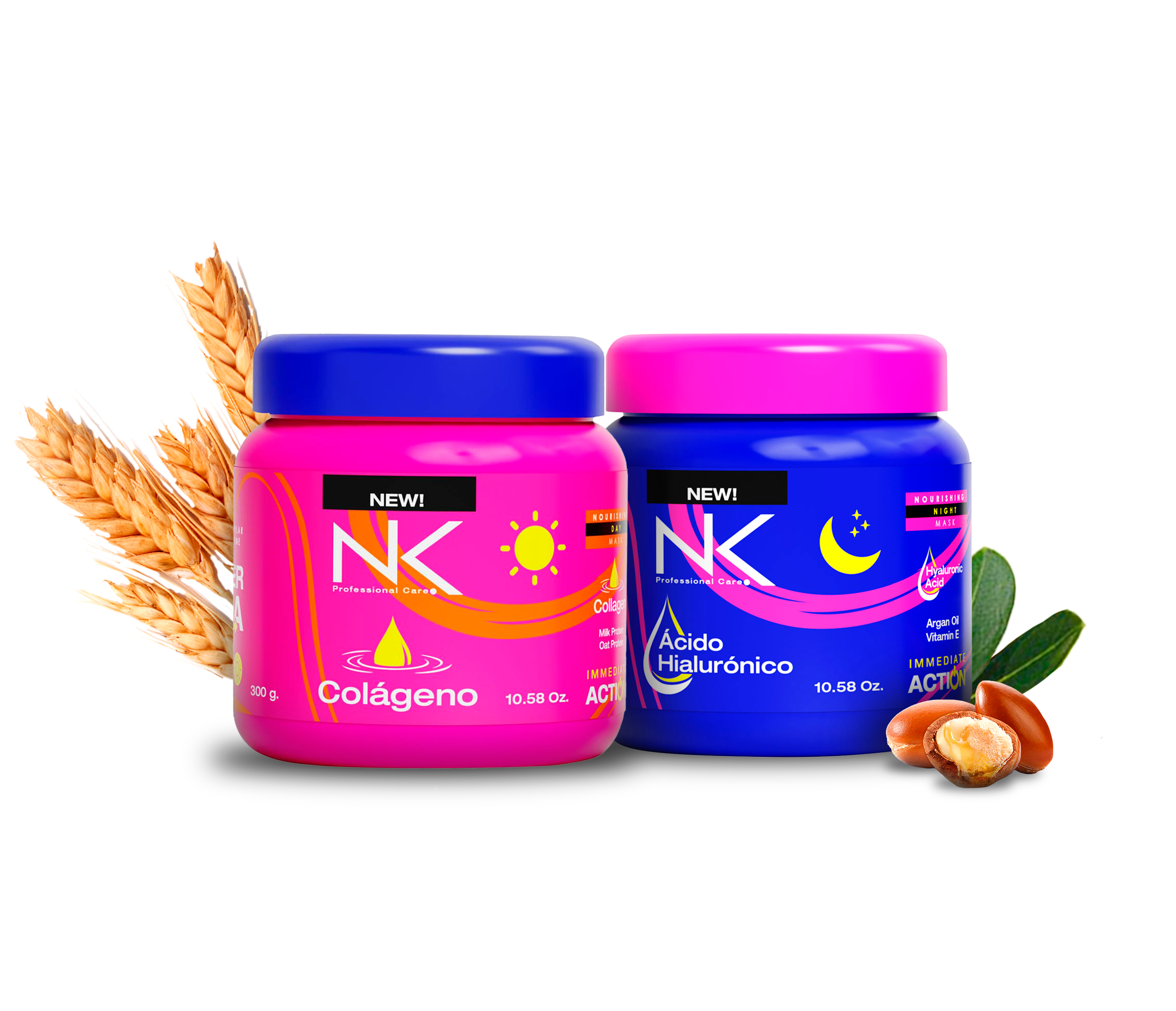 NK Nourishing Hair Mask Kit (Day & Night) – Argan Oil, Hyaluronic Acid, Vitamin E + Collagen, Milk Protein & Oat; Frizz Control, Heat Protectant, Repair, Smooth Hydrated Strong Hair 10.58 Oz Each