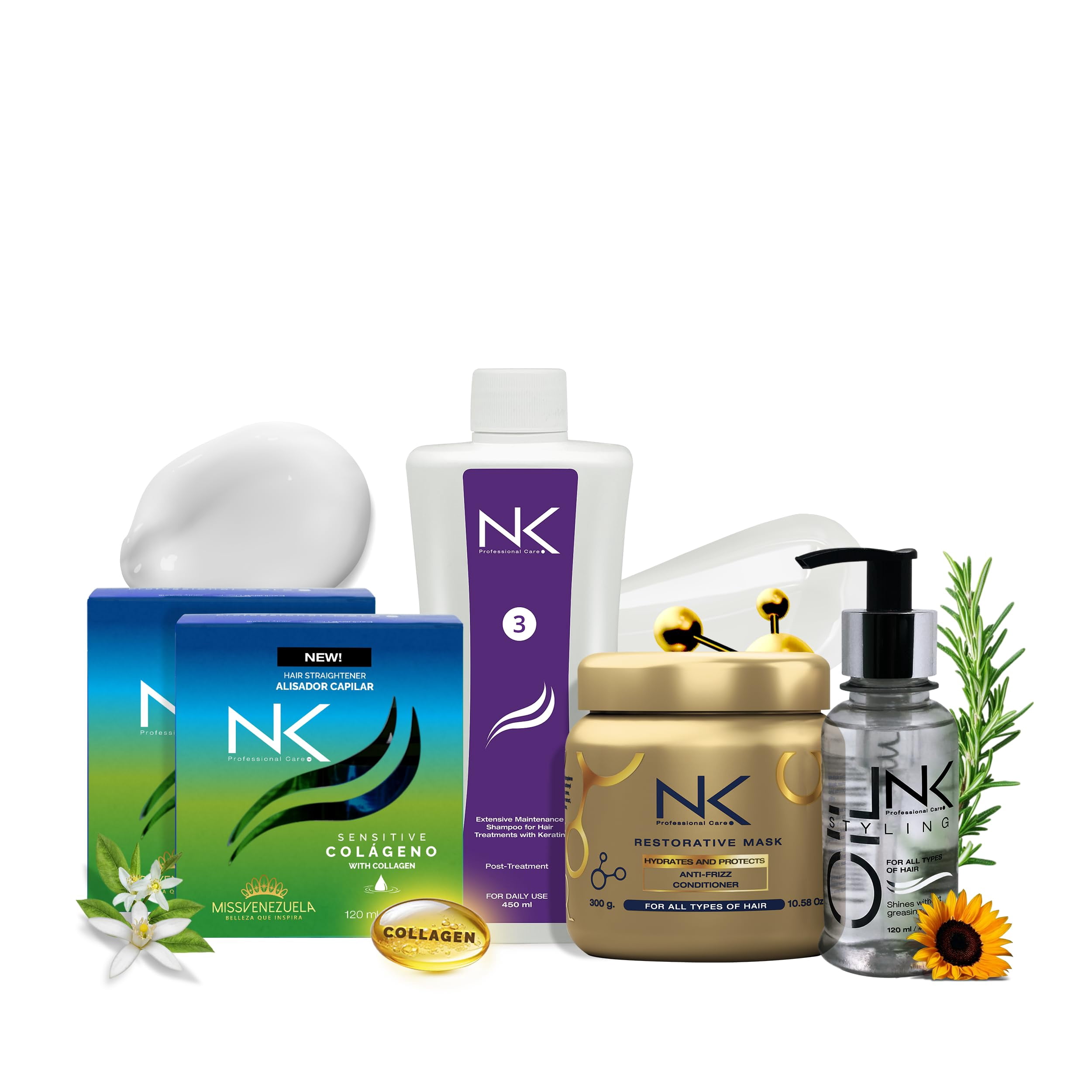 NK Professional Keratin Hair Treatment Set + Styling Oil – 4-Step Vegan ...