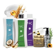 NK Sensitive Keratin Hair Straightening Treatment, Vegan, Formaldehyde Free. Kit Steps 1,2,3,4,5. Sensitive straightening treatment, home care shampoo, Hair Mask and Styling Oil. 15oz