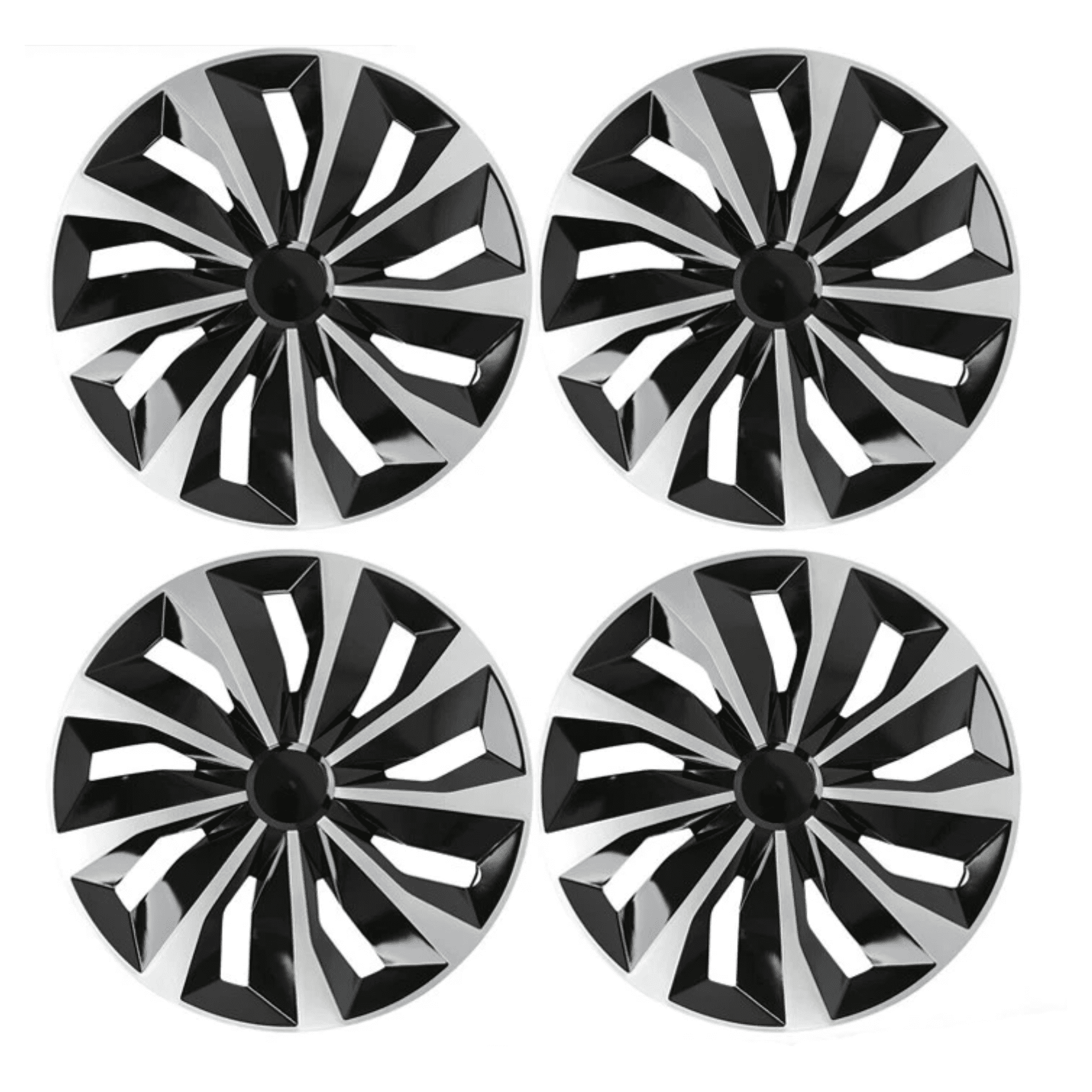 NKDR AUTOMOTIVE 16 Inch Wheel Hub Caps Set of 4, Black and Silver Wheel Covers for Steel Rims Only