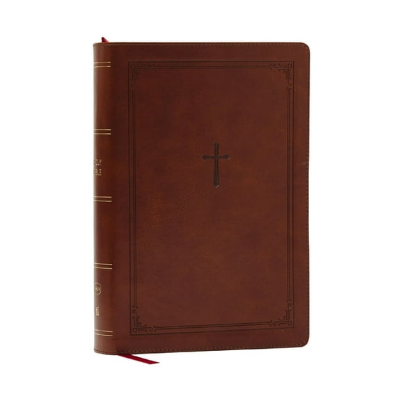 NKJV Giant Print End-Of-Verse Reference Bible, Brown Leathersoft, Red Letter, Comfort Print: Holy Bible, (Hardcover)