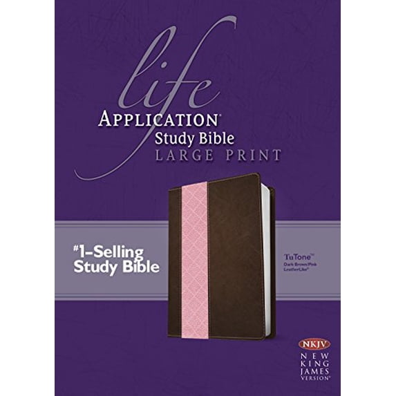 Pre-Owned NKJV Life Application Study Bible Large Print Dark Brown/Pink: New King James Version, Dark Brown/Pink Leatherlike Tutone Paperback