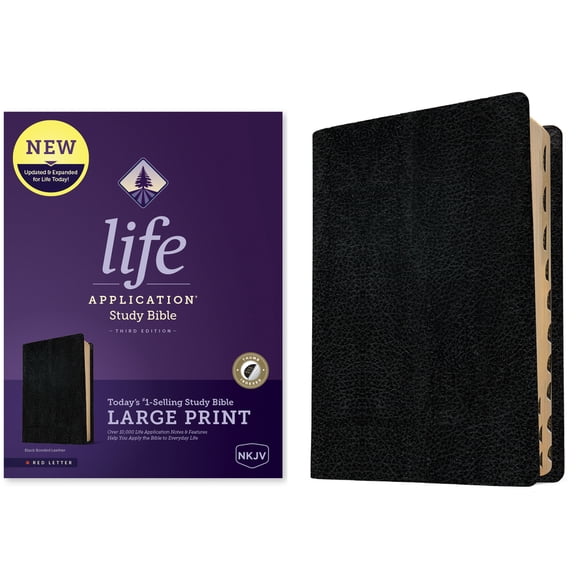 NKJV Life Application Study Bible, Third Edition, Large Print (Bonded Leather, Black, Indexed, Red Letter), (Hardcover)