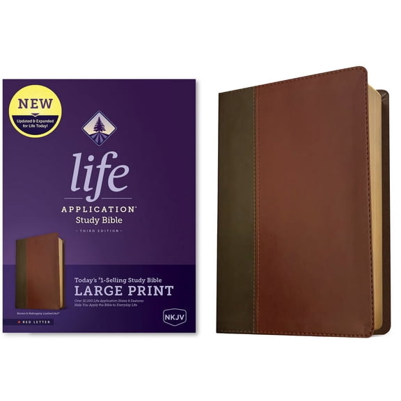 NKJV Life Application Study Bible, Third Edition, Large Print (Leatherlike, Brown/Mahogany, Red Letter) (Hardcover)