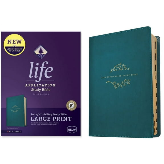 NKJV Life Application Study Bible, Third Edition, Large Print (Leatherlike, Teal Blue, Indexed, Red Letter), (Hardcover)