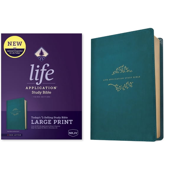 NKJV Life Application Study Bible, Third Edition, Large Print (LeatherLike, Teal Blue, Red Letter) (Hardcover)