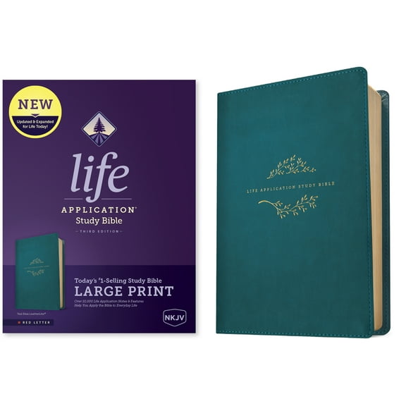 NKJV Life Application Study Bible, Third Edition, Large Print (Leatherlike, Teal Blue, Red Letter), (Hardcover)