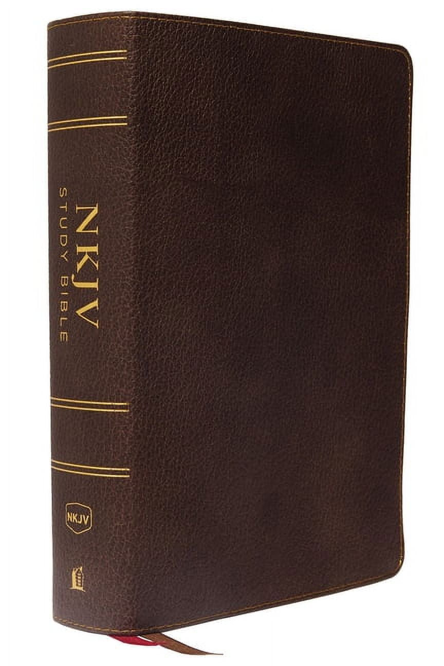 NKJV Study Bible, Premium Calfskin Leather, Brown, Full-Color, Red Letter Edition, Indexed, Comfort Print: The Complete , (Hardcover)