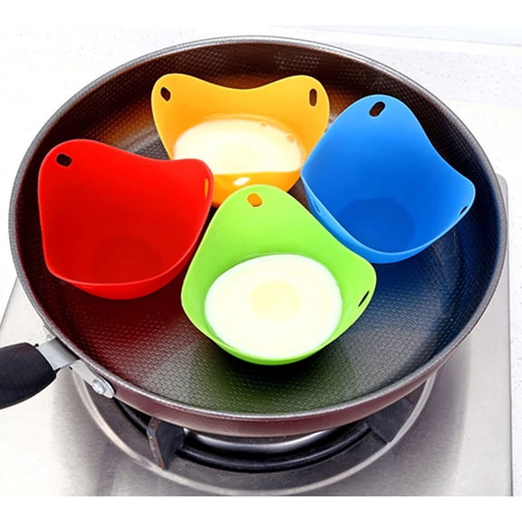 NKKKJ 4-Pack Silicone Egg Poaching Cups - Perfect Poached Eggs, Non-Stick & Easy Clean, Microwave & Stovetop Safe, Dishwasher Safe, Multicolor
