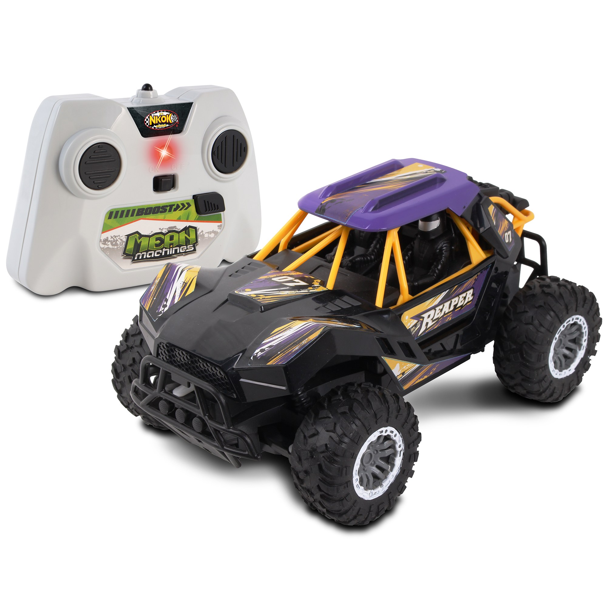 NKOK Mean Machines: 2.4 GHz RC Reaper Baja Truck Radio Controlled  #81802, With Turbo Boost, Purple  Yellow, Full Function RC, Off Roading  Racer, Ages 6+