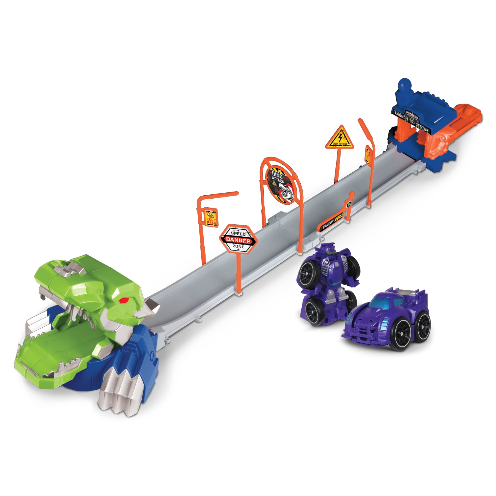 NKOK Supreme Machines: Attack Launch Track - T.Rex - Rocket Bot #42021, 17 Piece Set, Purple Transforming 2-In-1 Car & Robot, Easy Assembly, For Ages 3+