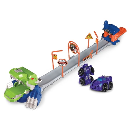NKOK Supreme Machines: Attack Launch Track - T.Rex - Rocket Bot #42021, 17 Piece Set, Purple Transforming 2-In-1 Car & Robot, Easy Assembly, For Ages 3+
