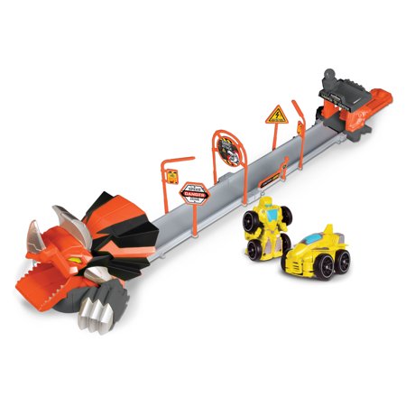 NKOK Supreme Machines: Attack Launch Track - Triceratops - Rocket Bot #42022, 17 Piece Set, Yellow Transforming 2-In-1 Car & Robot, Easy Assembly, For Ages 3+
