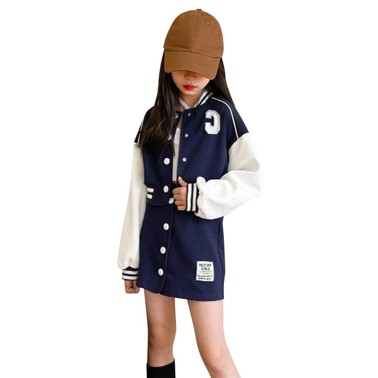 NKOOGH Cute Outfits for Girls Fall Clothes for Teen Girls Children Kids  Toddler Girls Long Sleeve Patchwork Baseball Coat Jacket Outer Patchwork  Skirt