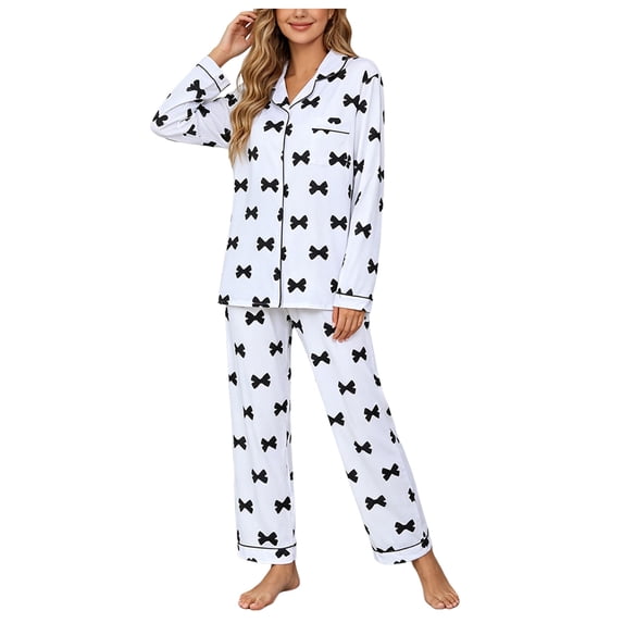 NKOOGH 2 Piece Set Women's Nightgowns Comfortable Sets Lightweight Pajama Long Sleeve with Pockets Button Up Sleepwear