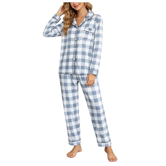 NKOOGH 2 Piece Set Women's Nightgowns Comfortable Sets Lightweight Pajama Long Sleeve with Pockets Button Up Sleepwear