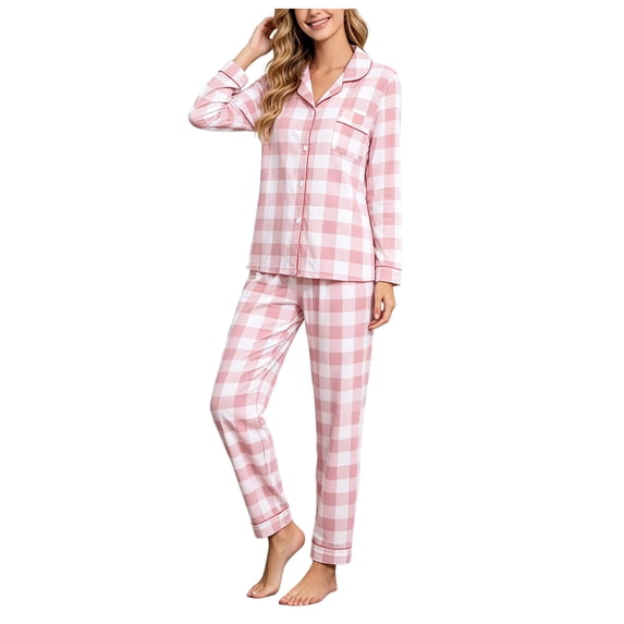 NKOOGH 2 Piece Set Women's Nightgowns Comfortable Sets Lightweight Pajama Long Sleeve with Pockets Button Up Sleepwear