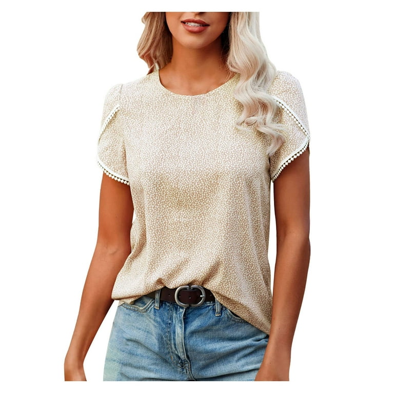 NKOOGH Blank Shirts for Heat Transfer Layering Tee Long Sleeve Women  Women'S Tops Casual Lace Crochet Short Sleeve Crewneck Summer Loose Blouse  Shirt Tunic Top 
