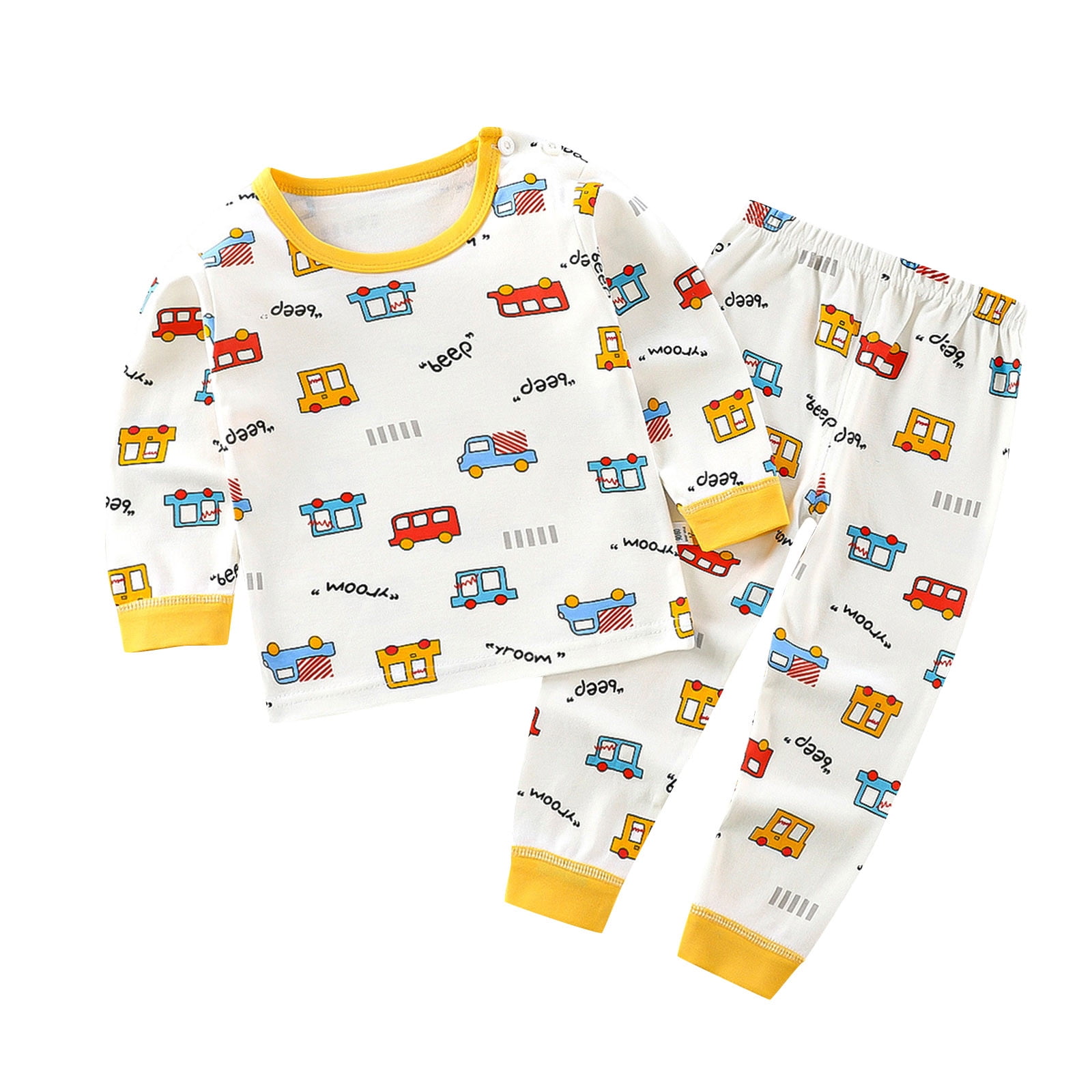 NKOOGH Sleepers With Feet Toddler 18 Month Pajamas Kids Baby Pj鈥橲 Boys  Girls Long Sleeve Cartoon Tops Pants Sleepwear Pajamas Outfits Set 2Pcs 