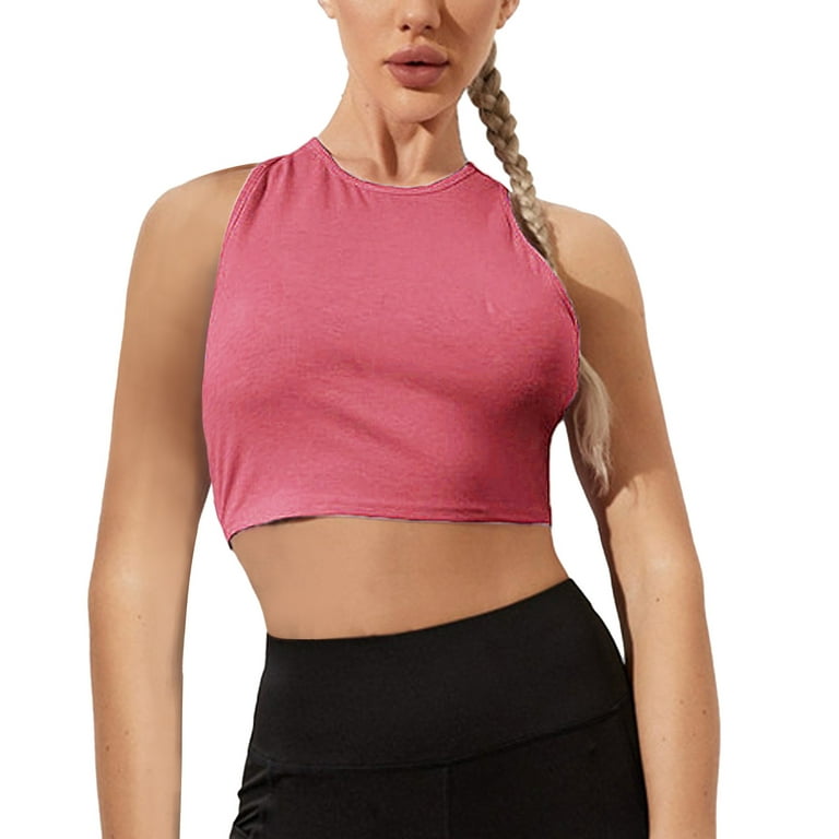 NKOOGH Cute Clothes for Women Hot Pink Back Support Women Casual Solid  Round Neck Hollow Backless Bodycon Tank Bow Knot Top Sport Crop Tops S