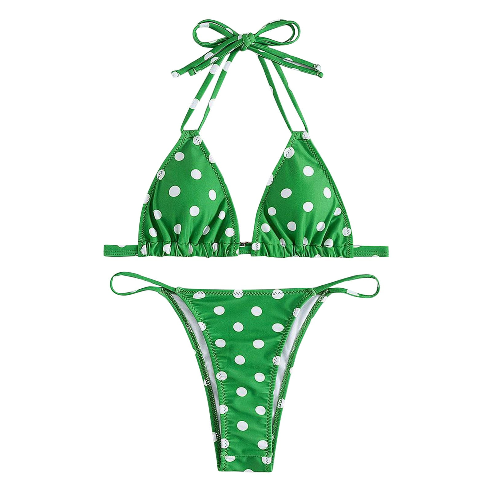 NKOOGH High Neck Bikini Top Tanning Bikini New European And American Women'S Polka Dot Green