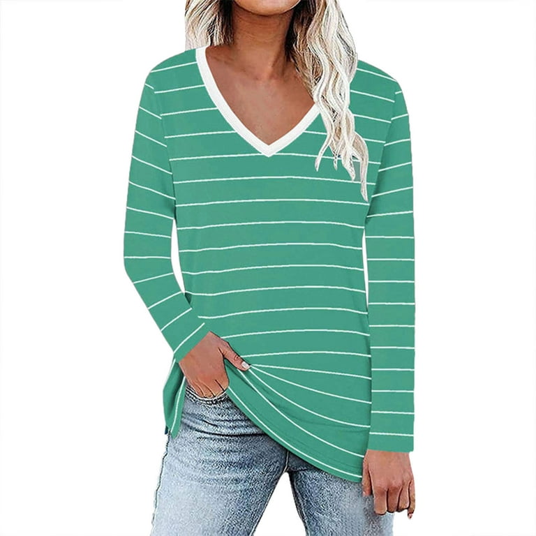 NKOOGH Women Long Sleeve Shirts Womens Summer Shirts Loose Fit Women'S  Casual Striped Sweatshirts Thermal Crewneck Long Sleeve T-Shirts Loose