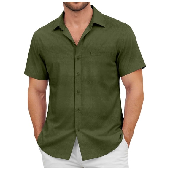 NKOOGH Mens Cuban Guayabera Shirts Button Down Short Sleeve Shirt Cotton Hippie Summer Beach Vacation Shirts