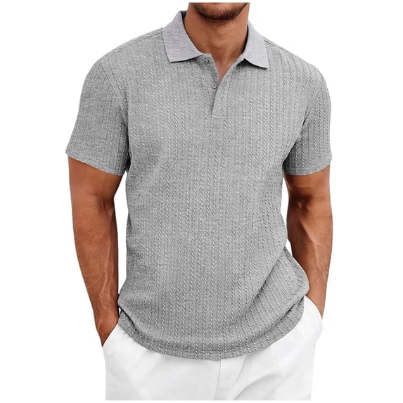 NKOOGH Mens Knit Shirts Short Sleeve Ribbed Textured T-Shirt Lightweight Casual Shirts Collared T Shirt