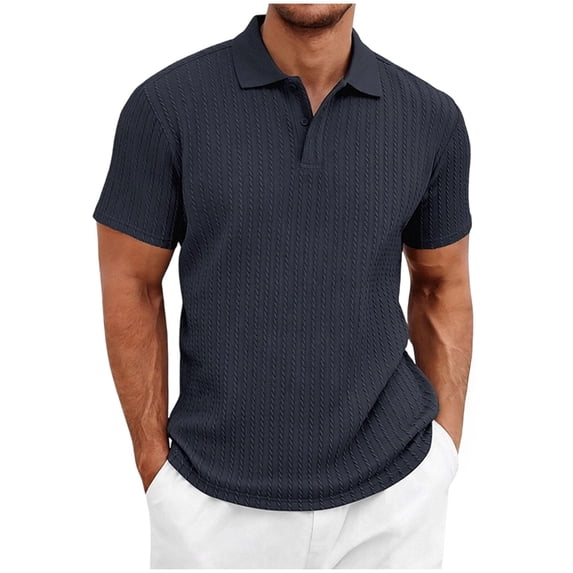 NKOOGH Mens Knit Shirts Short Sleeve Ribbed Textured T-Shirt Lightweight Casual Shirts Collared T Shirt