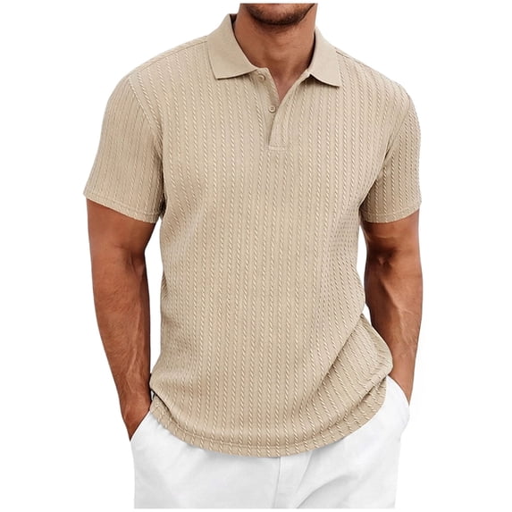 NKOOGH Mens Knit Shirts Short Sleeve Ribbed Textured T-Shirt Lightweight Casual Shirts Collared T Shirt