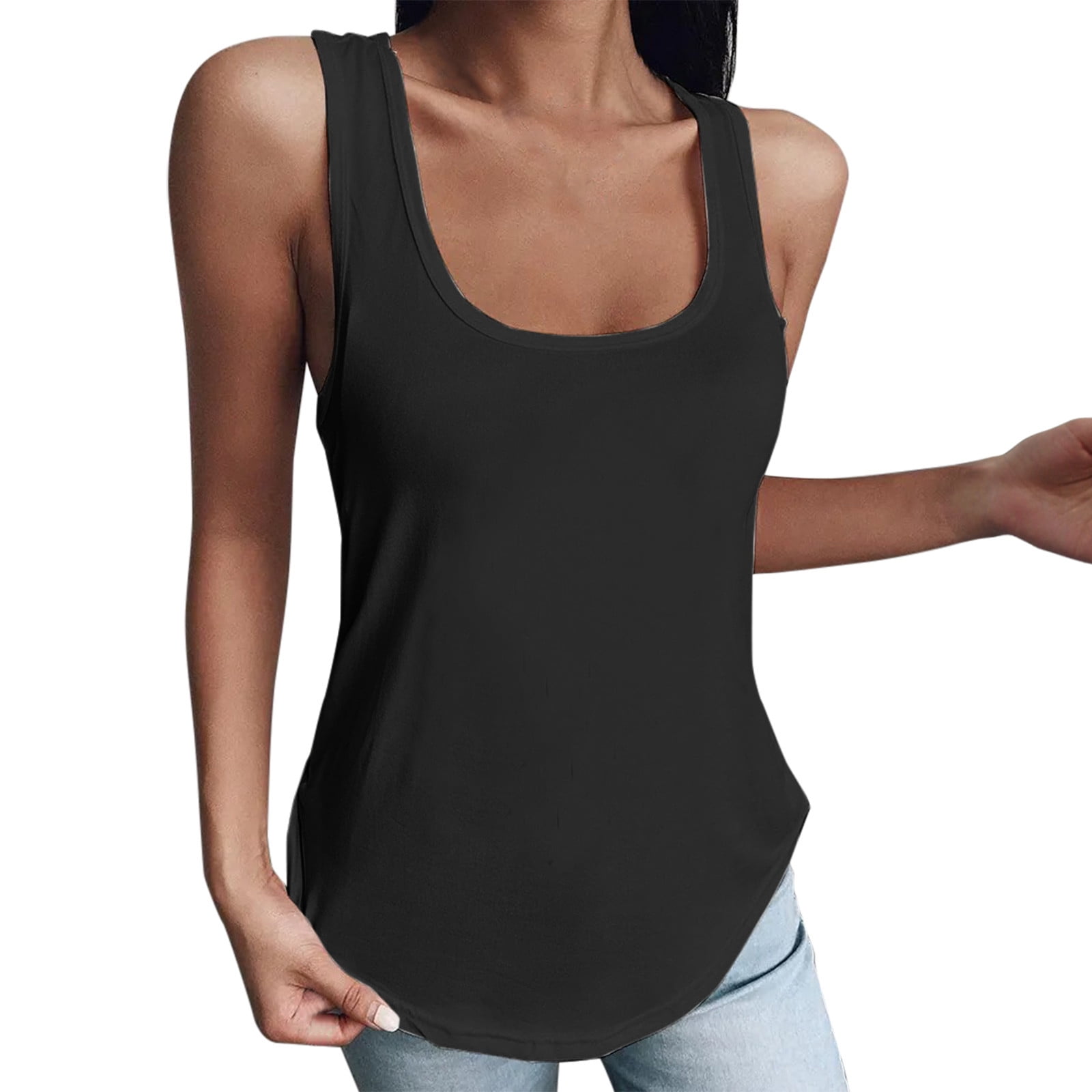 PMUYBHF Lace Camisole Tops for Women Built in Bra Black Camisole Women  Women's Sleeveless Shirt Shirt Back Cutout Casual Loose Basic Shirt Tank Top