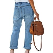 NKOOGH Plaid Dress Pants Jag Cords Women'S Ripped Drawstring Straight Leg Super Comfy Cropped Jeans With Holes