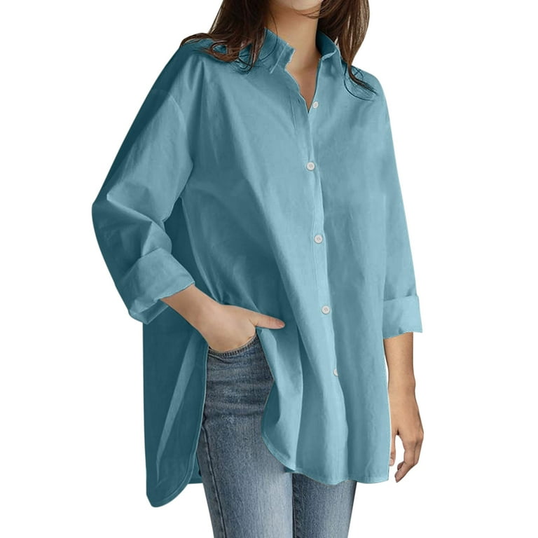 NKOOGH Ruffle Sleeve Tops for Women Shirts for Women Tall Women'S Top Size  Solid Casual Plus Long Blouse Shirt Loose Sleeve Button Women'S Blouse