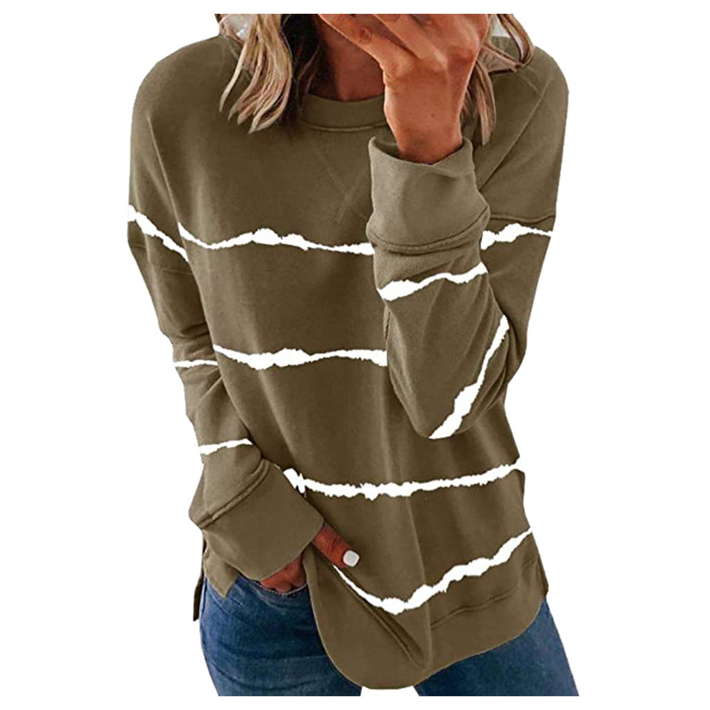 NKOOGH Brown Shirts for Women Long Sleeve Womens Summer Shirts Loose Fit  Women'S Casual Striped Sweatshirts Thermal Crewneck Long Sleeve T-Shirts  Loose 