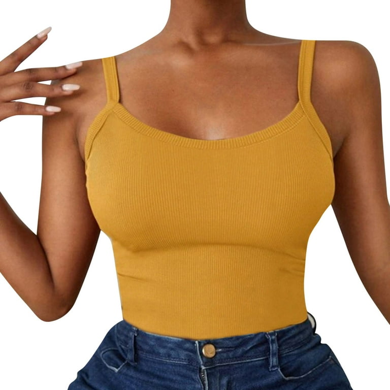 NKOOGH Sports Tank Tops for Women Yellow Brand Sweaters Women Women's  Summer Pure Color Knitted Tank Top M 