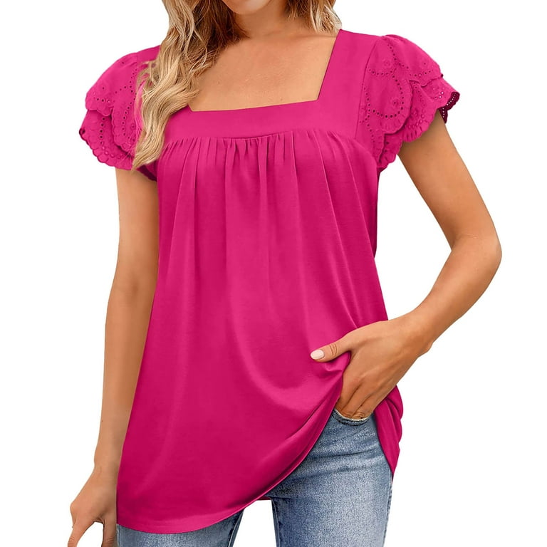 NKOOGH Summer Top for Women Pink Turtle Neck Top for Women Pack Women's  Clothing Europe And The United States New Ladies Casual Square Collar Lace  Short Sleeved New Summer Dress Xl 