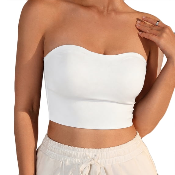 NKOOGH Supportive Strapless Bras for Women Push Up Wireless Bandeau Bra Non Slip Seamless Bras Comfortable Padded Bralette