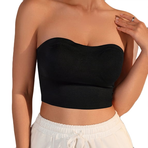 NKOOGH Supportive Strapless Bras for Women Push Up Wireless Bandeau Bra Non Slip Seamless Bras Comfortable Padded Bralette